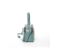 Susu Woven Leather Crossbody Bag Blue Purse Women's Handbag with Top Handle and Adjustable Strap