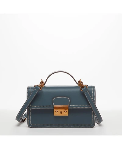 Susu Blue Leather Crossbody Bag Small Cute Purse for Women with Top Handle and Adjustable Strap