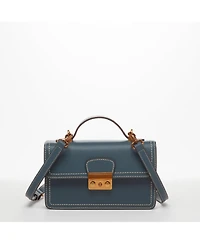 Susu Blue Leather Crossbody Bag Small Cute Purse for Women with Top Handle and Adjustable Strap