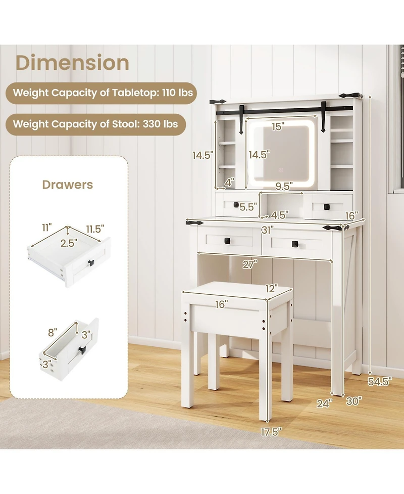 Makeup Vanity Desk with Mirror and Adjustable Storage Shelves