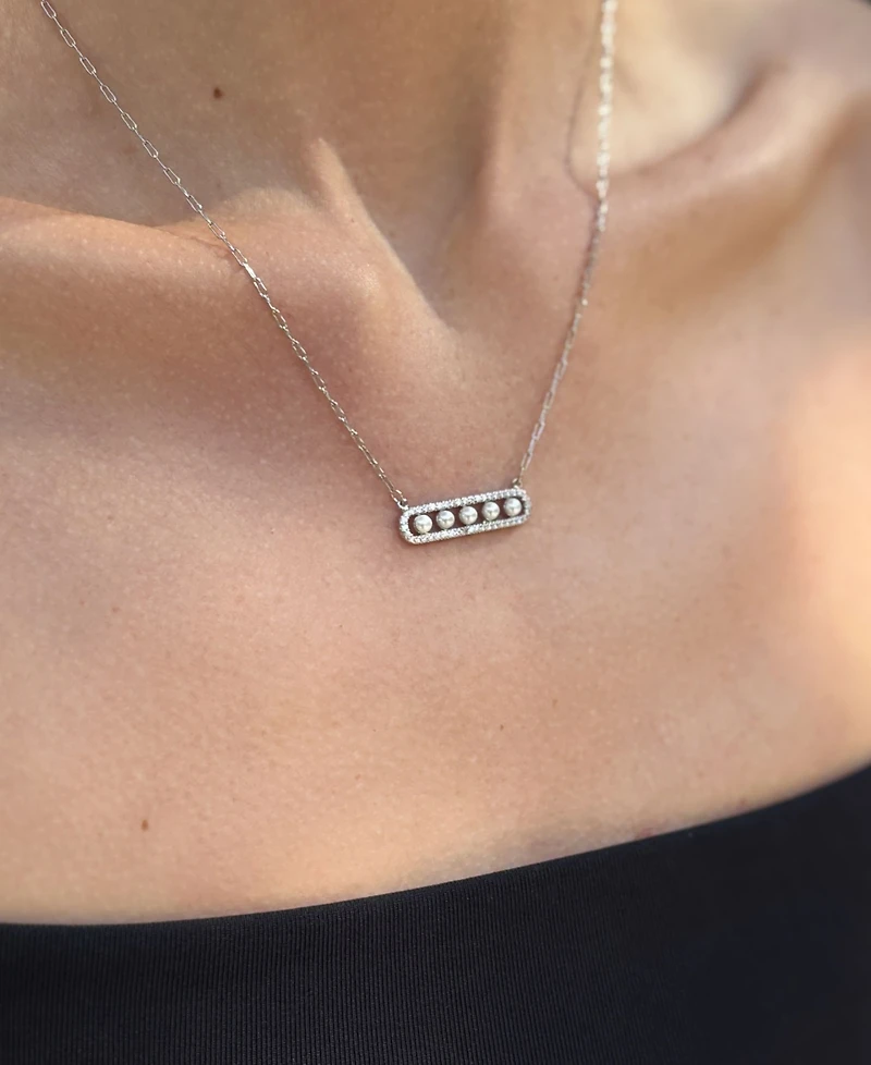 Adornia Adjustable Cultivated Pearl Pave Bar Necklace