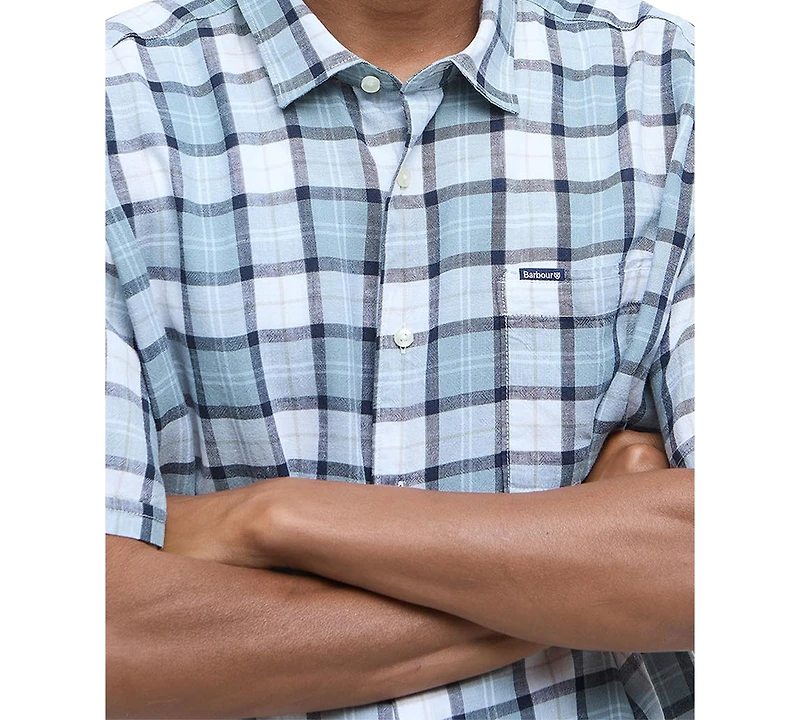 Barbour Men's Midfield Relaxed Fit Short Sleeve Linen Tartan Button-Front Shirt