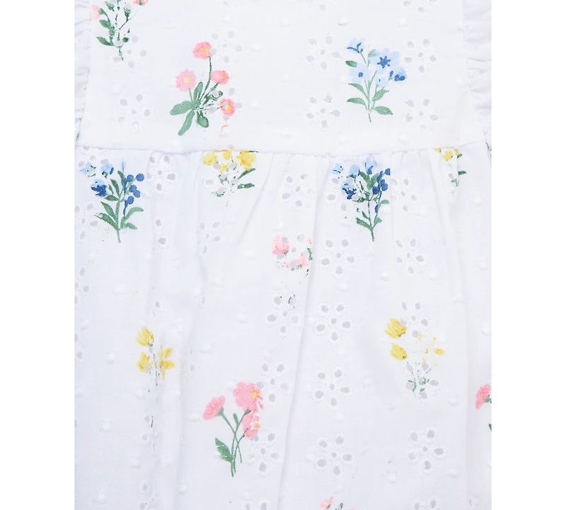 Little Me Baby Girls Cotton Eyelet Floral Bubble Romper & Headband, 2 Piece Set