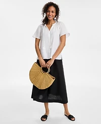 Charter Club Petite Linen Tie-Neck Short-Sleeve Peasant Top, Exclusively at Macy's