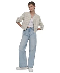Dkny Jeans Womens Frayed Cropped Long Sleeve Jacket Ribbed Cropped Tank Top High Rise Tailored Wide Leg Jeans