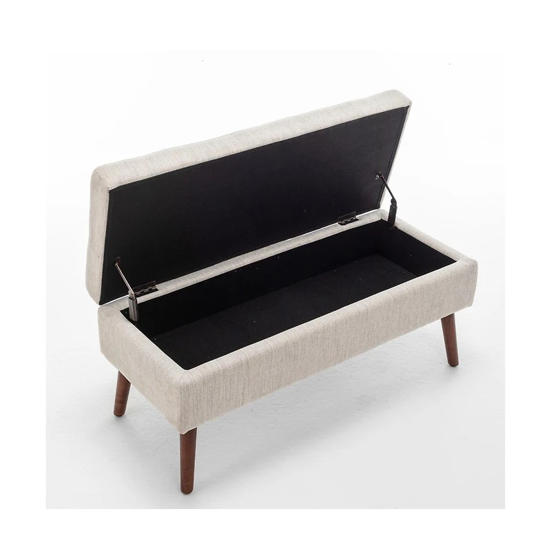 Tufted Storage Ottoman Bench for Bedroom or Entryway, Linen Storage Bench with Solid Wood Legs-The Pop Home