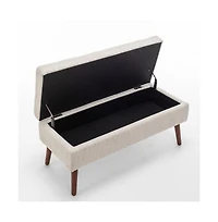 Tufted Storage Ottoman Bench for Bedroom or Entryway, Linen Storage Bench with Solid Wood Legs-The Pop Home