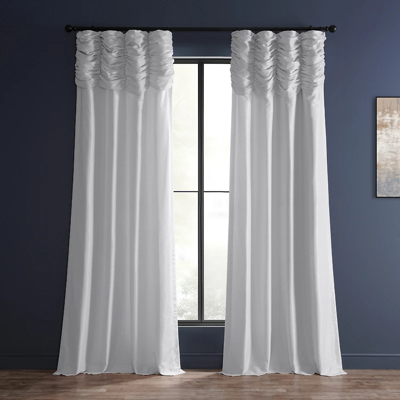 Half Price Drapes Ice Ruched Vintage Textured Faux Dupioni Silk Curtain