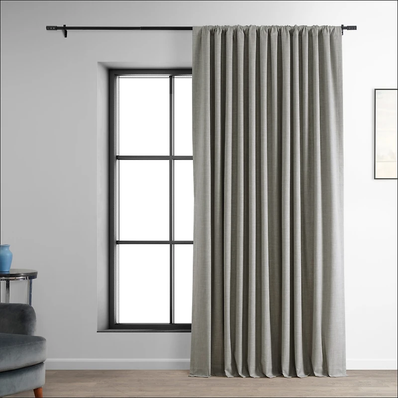 Half Price Drapes Dark Greige Extra Wide Performance Linen Hotel Blackout Curtain