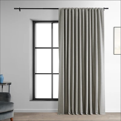 Half Price Drapes Dark Greige Extra Wide Performance Linen Hotel Blackout Curtain