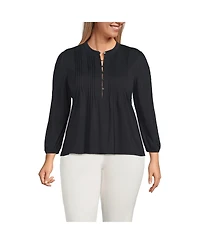 Lands' End Plus Lightweight Jersey Button Pintuck Top