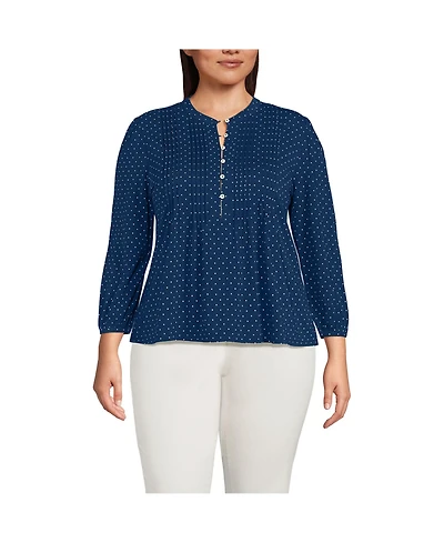 Lands' End Plus Lightweight Jersey Button Pintuck Top