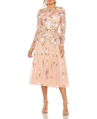 Mac Duggal Women's Sequined Floral Long Sleeve High Neck Midi Dress