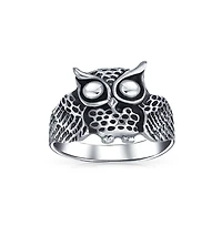 Bling Jewelry Silver Ring: Wise Bird Night Owl Band Oxidized Sterling Sterling