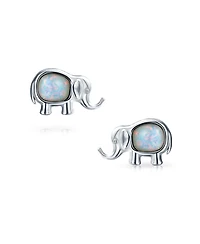Bling Jewelry Lucky Dainty Created White Blue Opal Zoo Animal Lover Good Luck Elephant Dangle Stud Earrings .925 Sterling Silver Lever Back
