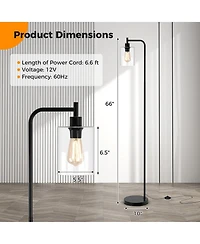 Modern Floor Lamp with Hanging Glass Shade and Foot Switch for Living Room