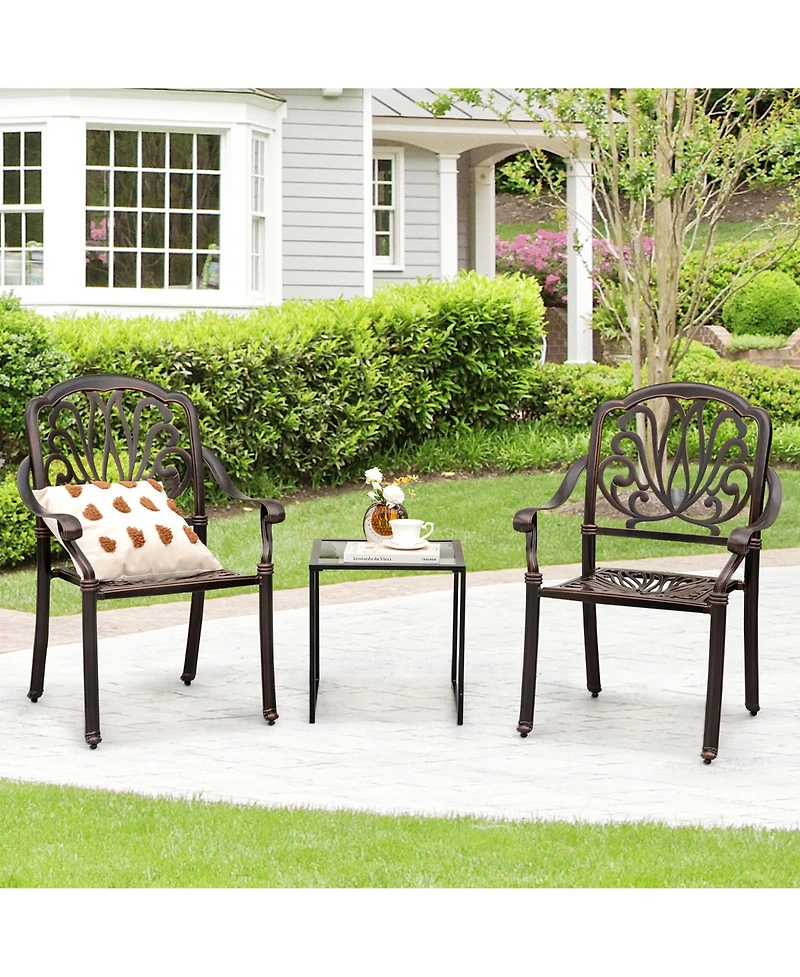 Gymax 2 Pieces Cast Aluminum Chairs Set of 2 Stackable Patio Dining Chairs w/ Armrests