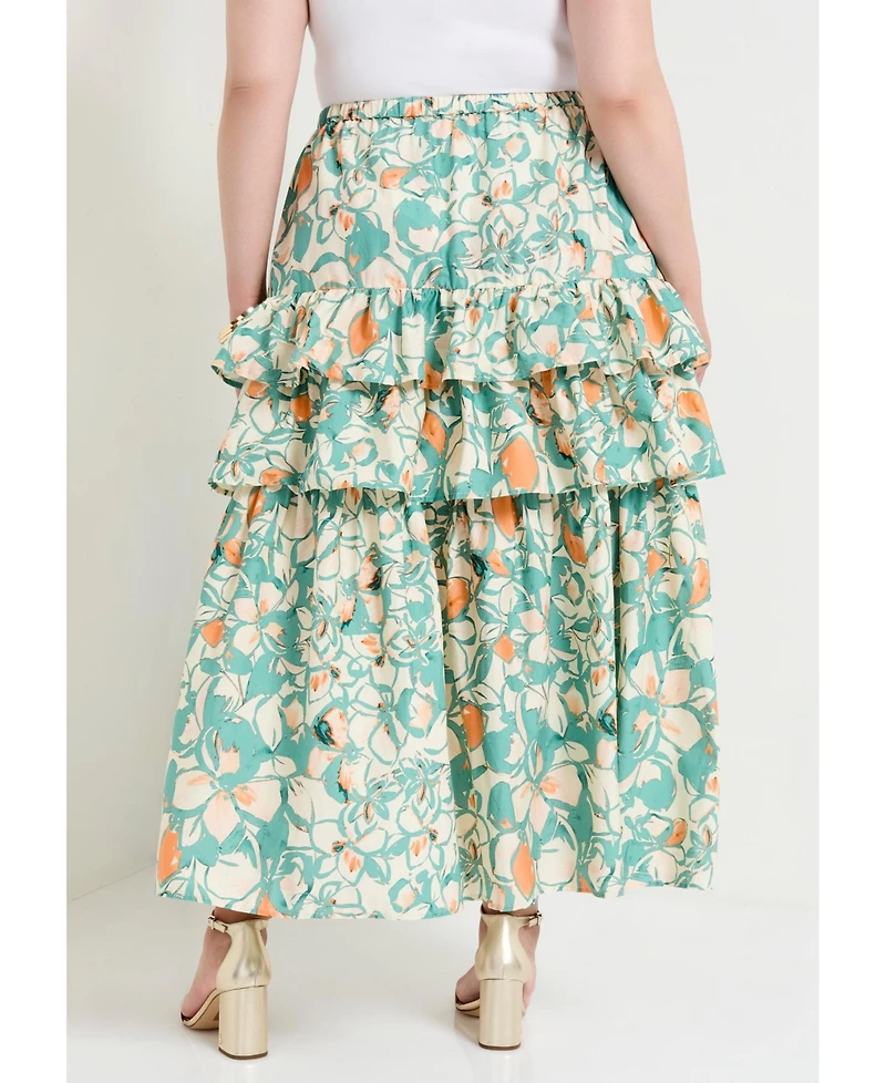 June + Vie Women's Poplin Tiered Midi Skirt