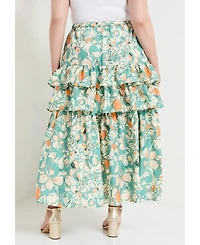 June + Vie Women's Poplin Tiered Midi Skirt