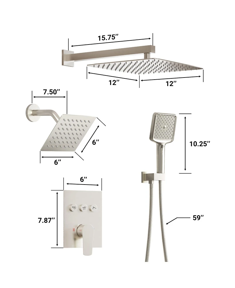 Mondawe 3-Function Dual Shower Head Pressure-balanced System with 4 Sprays Handheld