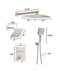 Mondawe 3-Function Dual Shower Head Pressure-balanced System with 4 Sprays Handheld