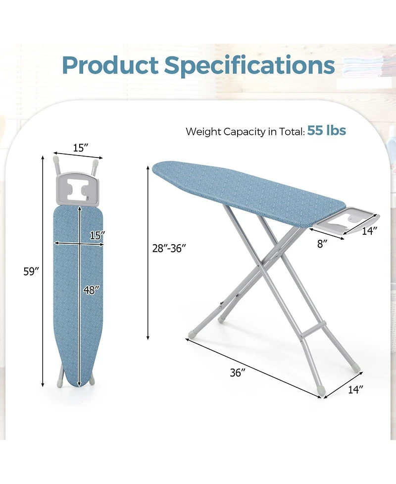 Full Size Ironing Board with Iron Rest and 7-Level Height