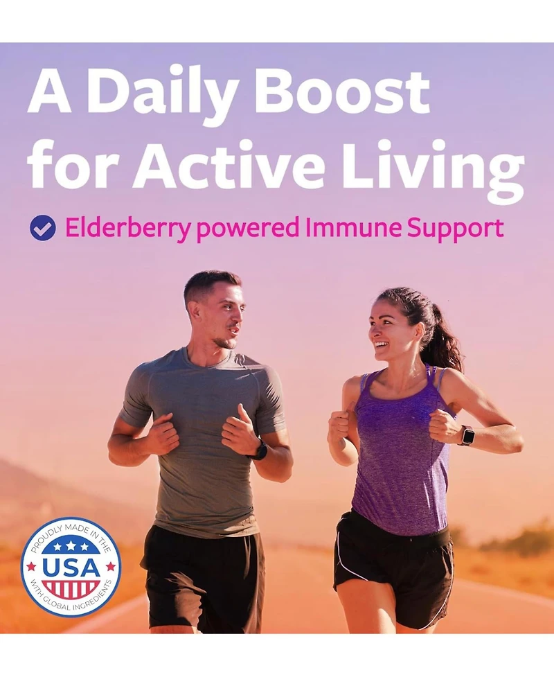 Elderberry Gummies with Vitamin C & Zinc, Immune Support Supplement for Adults, Raspberry Flavor, Health's Harmony, 60ct