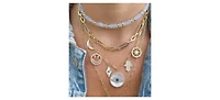 Symbols Necklace with Evil Eyes Hamsa Hands Smiley Face and North Star with Cubic Zirconia and Created Blue Sapphire