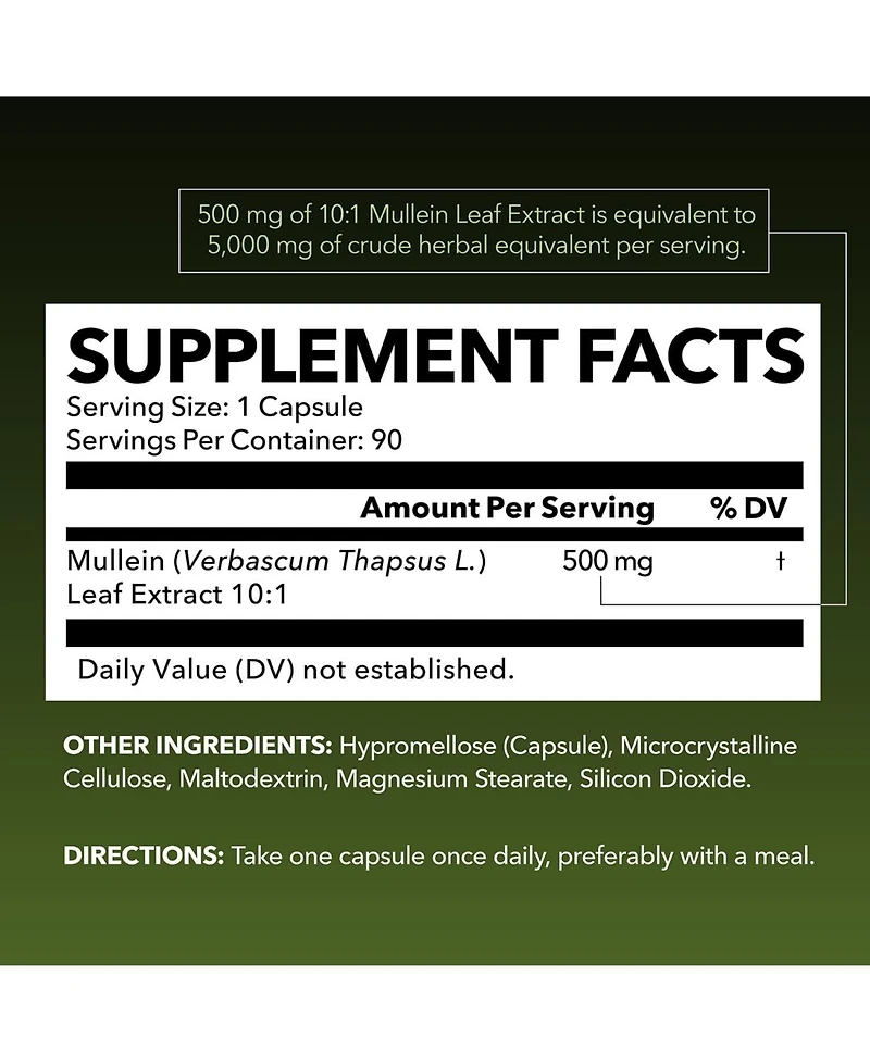 Mullein Leaf Extract Capsules, Lung & Respiratory Health, Daily Respiratory Health Supplement, Lung Support, Havasu Nutrition, 90ct