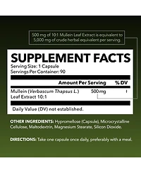 Mullein Leaf Extract Capsules, Lung & Respiratory Health, Daily Respiratory Health Supplement, Lung Support, Havasu Nutrition, 90ct