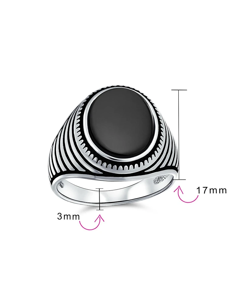 Bling Jewelry Retro Grooved Silver Ring with Black Onyx Square Signet Sterling Band