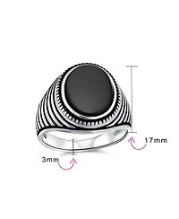 Bling Jewelry Retro Grooved Silver Ring with Black Onyx Square Signet Sterling Band