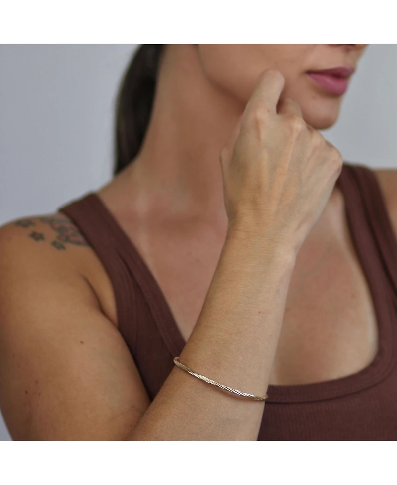 Bling Jewelry Thin Stacking Twist Single Bangle Bracelet Yellow Gold Plated Brass