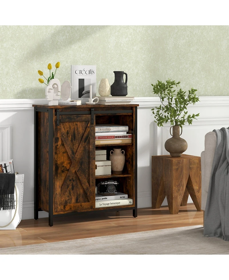 Farmhouse Sideboard Buffet Cabinet with Sliding Barn Door and Adjustable Shelves Stylish Storage for Dining Room or Kitchen
