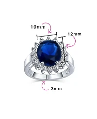 Bling Jewelry Classic Traditional 5CTW Royal Blue Cz Crown Halo Oval Cubic Zirconia Promise Ring Silver Plated