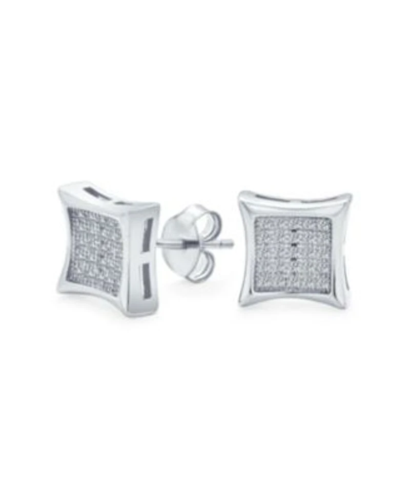 Bling Jewelry Geometric Unisex Square Cz Stud Earrings Gold Sterling Silver Multiple Sizes