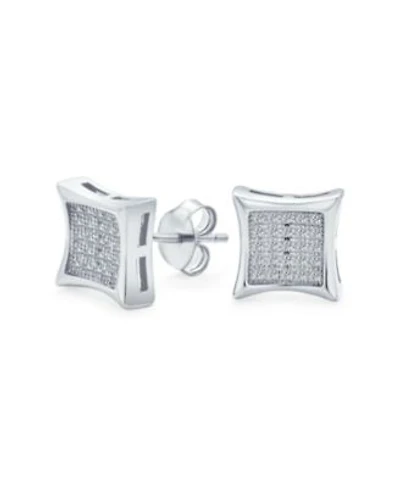 Bling Jewelry Geometric Unisex Square Cz Stud Earrings Gold Sterling Silver Multiple Sizes