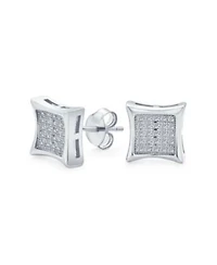 Bling Jewelry Geometric Unisex Square Cz Stud Earrings Gold Sterling Silver Multiple Sizes