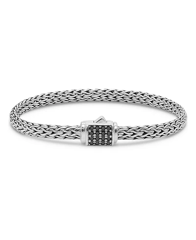 Black Spinel & Sterling Silver Dragon Bone Oval 5mm Chain Bracelet