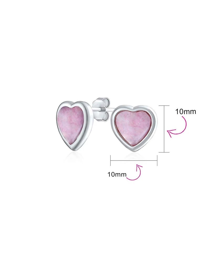Bling Jewelry Lovers Bezel Set Green Jade Heart Stud Earrings Sterling Silver Gift