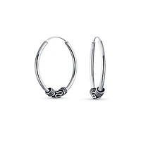 Bling Jewelry Bali Indigenous Swirl Hoop Huggie Earrings Oxidized Sterling Silver Multiple Sizes