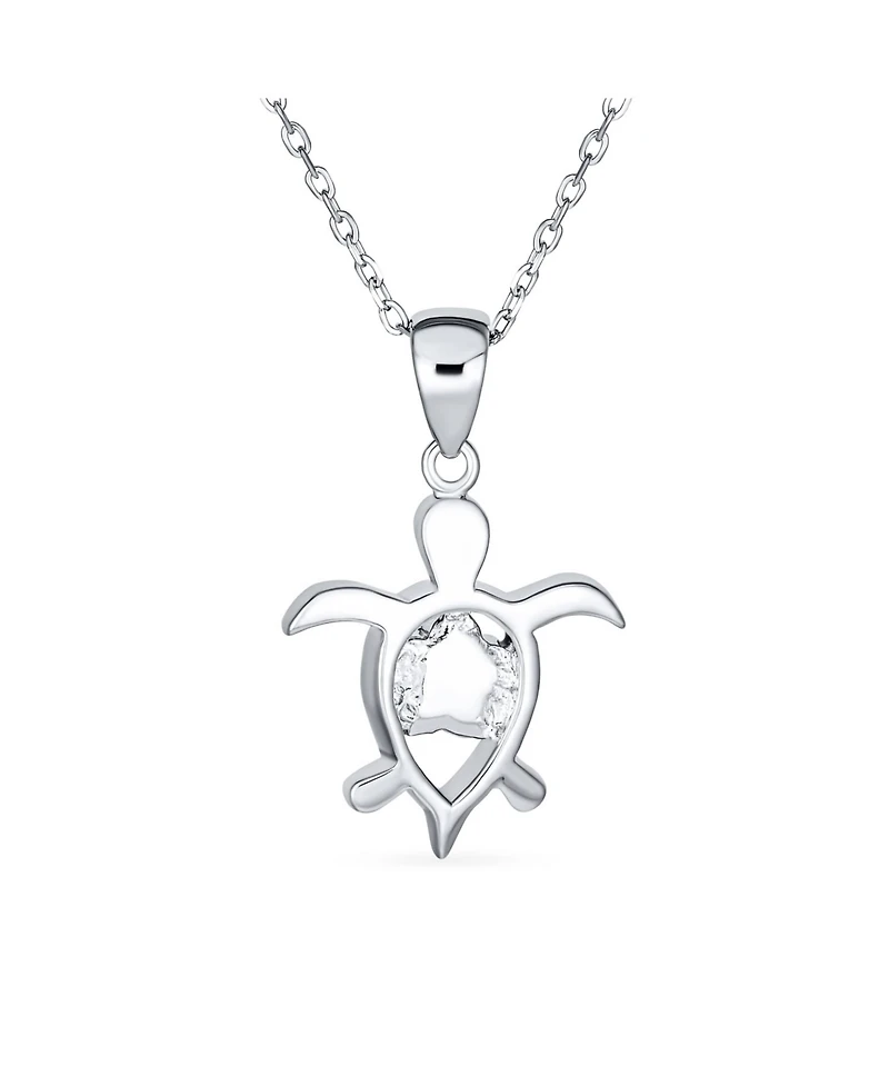 Bling Jewelry Nautical Plumeria Flower Blue Opal Sea Turtle Pendant Necklace Sterling Silver