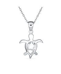 Bling Jewelry Nautical Plumeria Flower Blue Opal Sea Turtle Pendant Necklace Sterling Silver