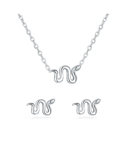 Bling Jewelry Garden Crawler Reptile Serpent Snake Pendant Necklace and Stud Earring Set