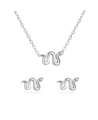 Bling Jewelry Garden Crawler Reptile Serpent Snake Pendant Necklace and Stud Earring Set