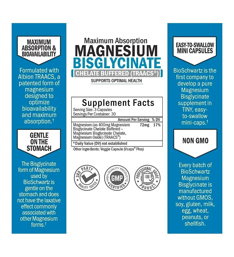 Magnesium Bisglycinate Capsules for Optimal Health, Bioschwartz, 90ct