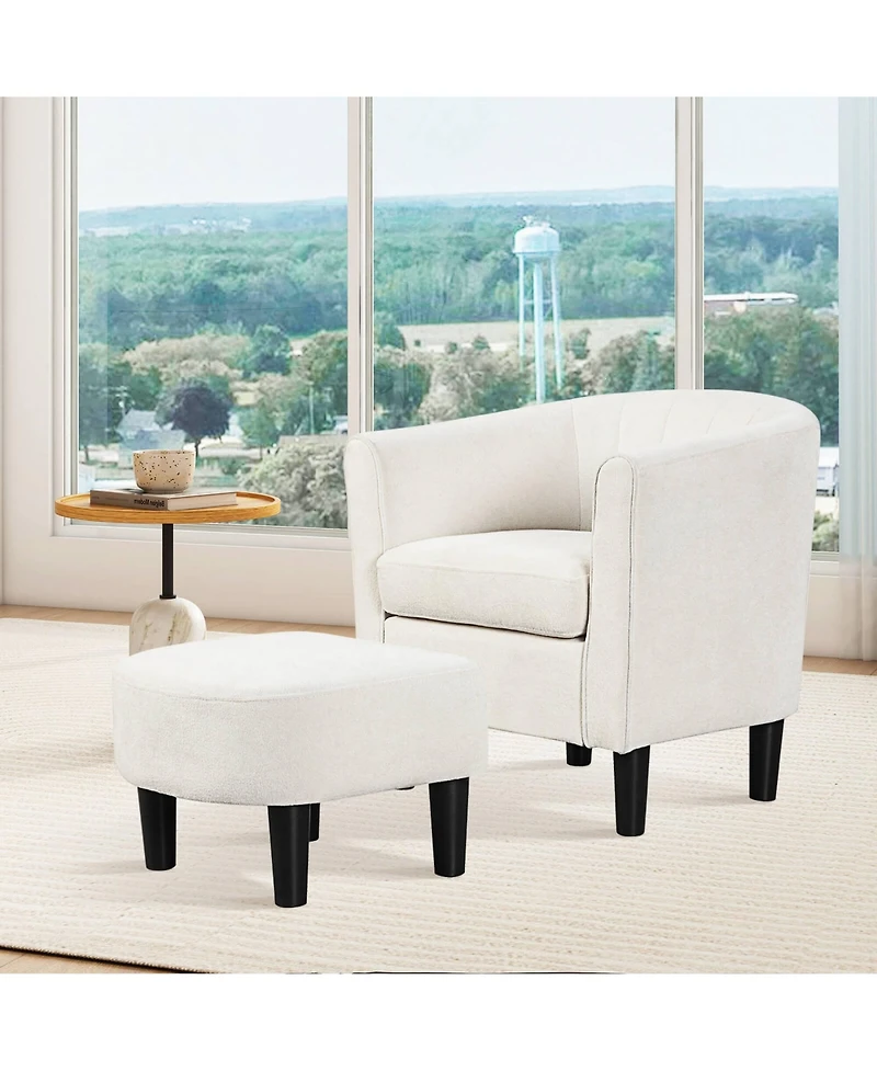 Barrel Chair with Ottoman Footrest Curved Backrest Armrests Removable Seat Cushion