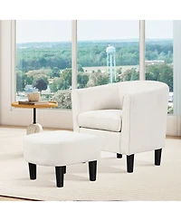 Barrel Chair with Ottoman Footrest Curved Backrest Armrests Removable Seat Cushion