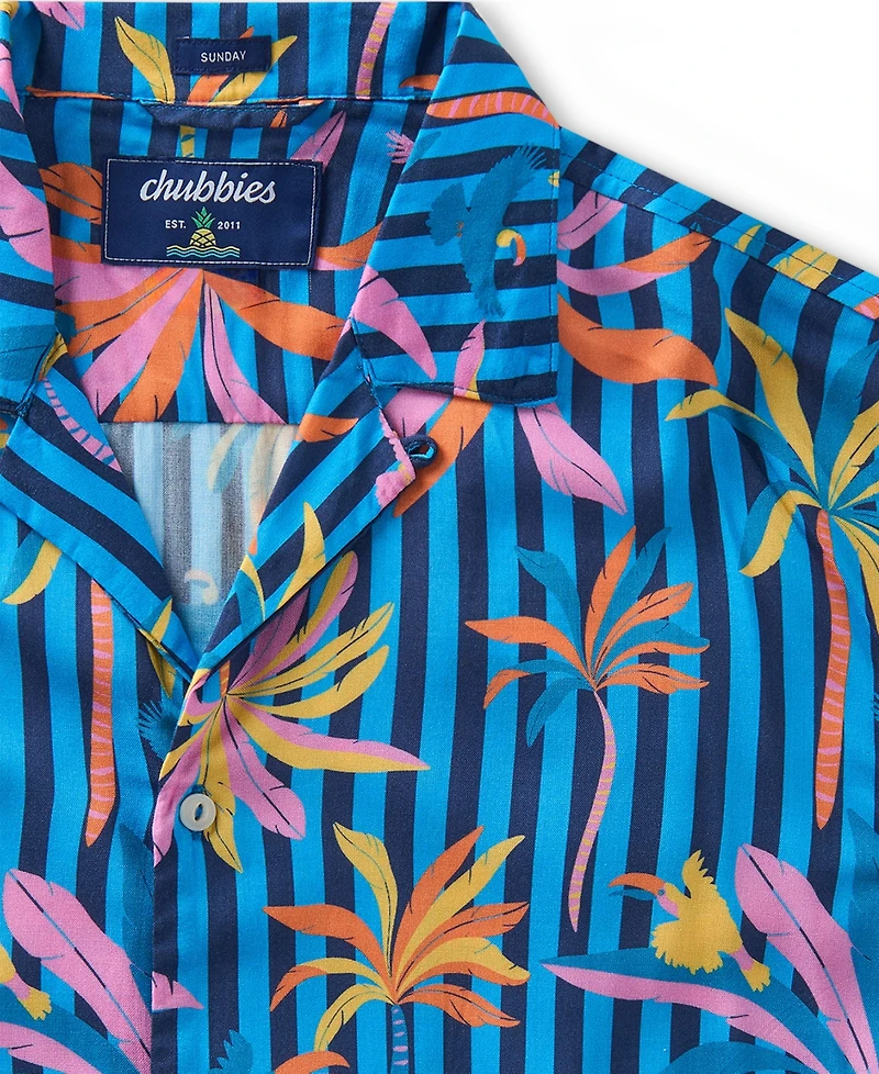 Chubbies Men's The Wild Blue Sunday Classic-Fit Tropical Stripe Button-Down Camp Shirt