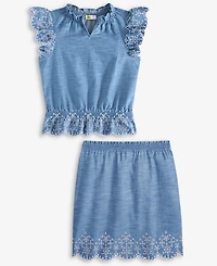 Big Girl Eyelet-Trim Chambray Top, Exclusively at Macy's